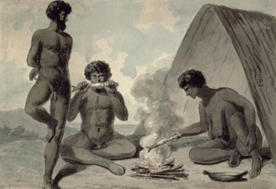 Aborigines Eating Fish in Front of a Campfire by Unbekannt Unbekannt